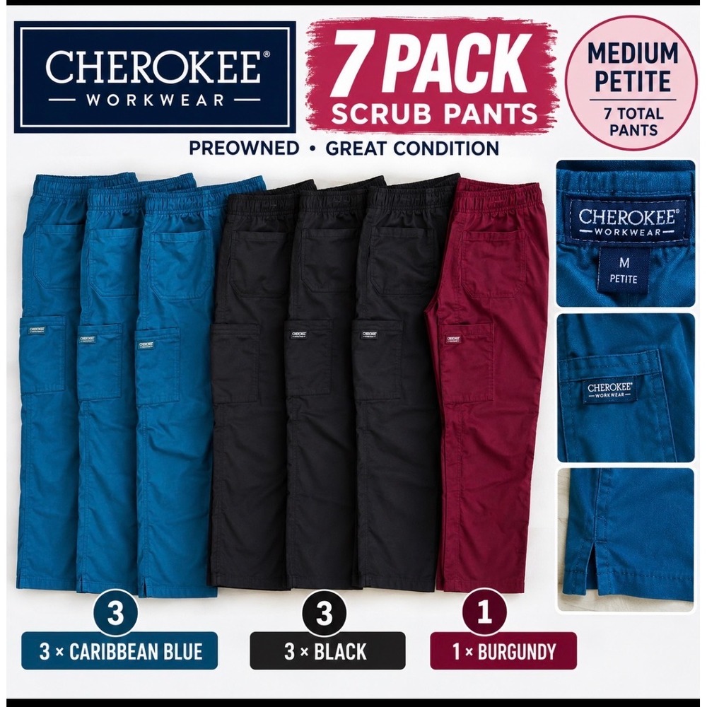 Cherokee Workwear 7 Pack Scrub Pants Medium Petite Black Blue Burgundy